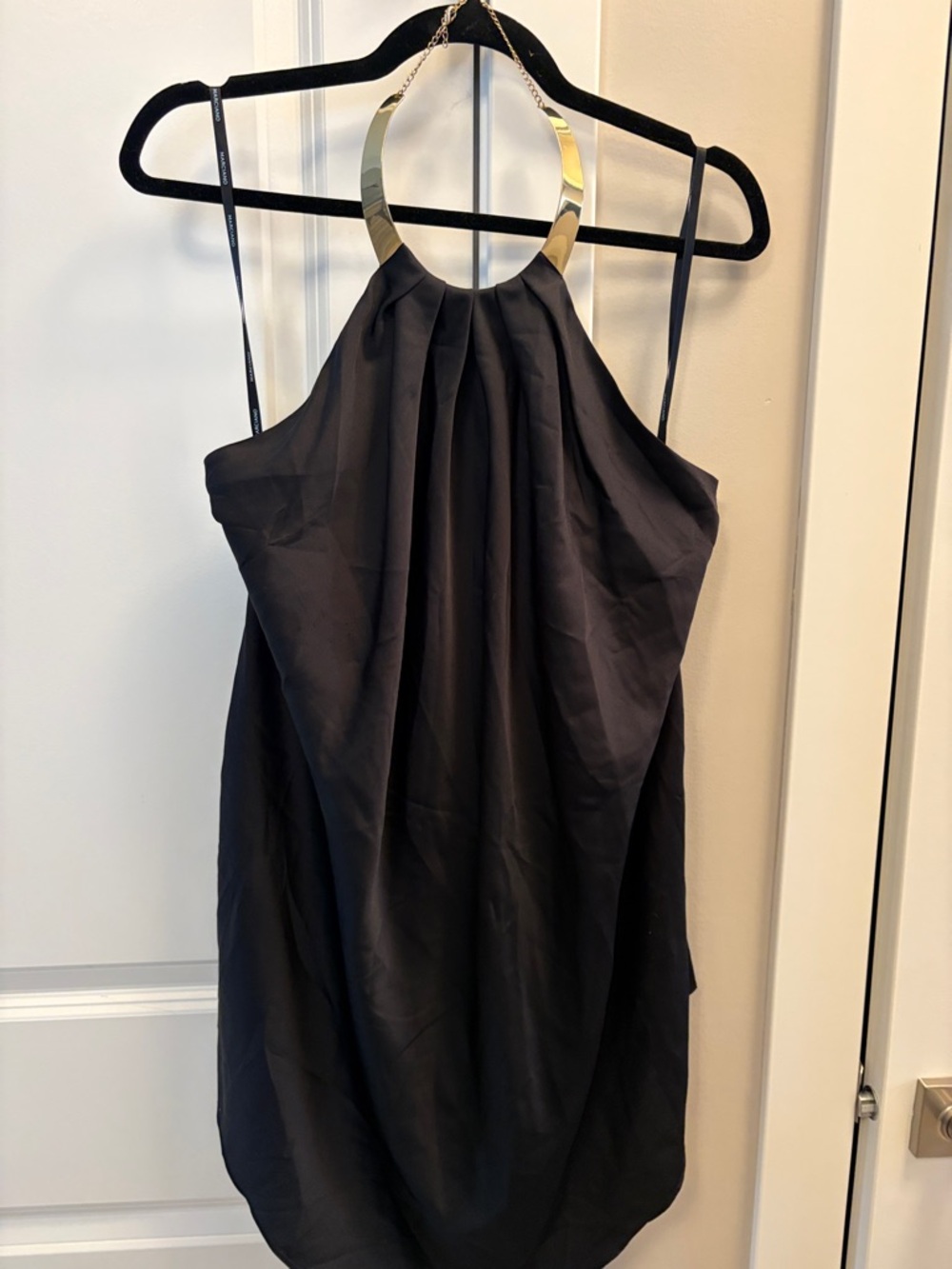 Marciano Black One-Shoulder Dress with Gold Ring Halter Detail
